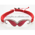 Tecido shamballa vermelho beard liga pulseira com diamante